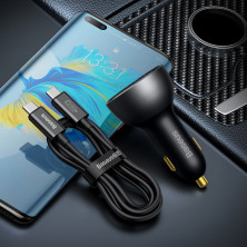 Автомобильное зарядное устройство Baseus Digital Display PD 3.1 Dual Fast Charger Car Charger 140W USB+Type-C + Кабель Type-C to Type-C 240W 1м Черный