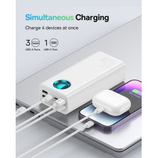 УМБ Baseus Amblight 26800mAh 65W 6A з технологією QC3.0+PD3.0 4USB+Type-C+ кабель Type-C to Type-C 100W 20V/5A 1м Білий