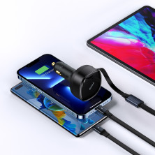 Автомобильное зарядное устройство Baseus Enjoyment Retractable 30W c встроенным кабелем 2-in-1 Type-C и Lightning 0.75м Черный