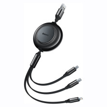 Кабель Baseus Bright Mirror 2 Series Retractable 3-in-1 Fast Charging Data Cable USB to Lightning+Type-C+MicroUSB 3.5А 1.1m Чорний