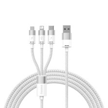 Кабель Baseus StarSpeed 3-in-1 Fast Charging Data Cable USB to Lightning+Type-C+MicroUSB 3.5А 1.2m Белый