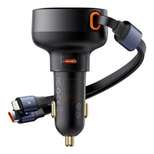 Автомобільний зарядний пристрій Baseus Enjoyment Pro Retractable 60W Type-C і з вбудованим кабелем 2-in-1 Type-C и Lightning  0.70м Чорний