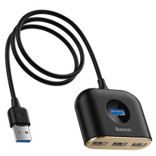 USB-хаб Baseus 5in1 Square Round HUB Adapter Type-A to USB3.0, USB2.0*3, Micro USB кабель 1м Чорний