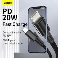 Кабель Baseus High Density Braided Fast Charging Data Cable Type-C to Lightning PD 20W 1m Черный