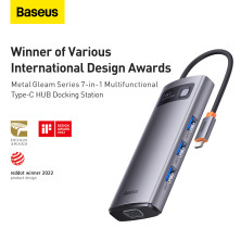 USB-хаб Baseus 7in1 Metal Gleam -Port Type-C HUB Adapter Type-C to USB3.0*3, Type-C(PD)*1, 4KHDMI, VGA, RJ45 Сірий