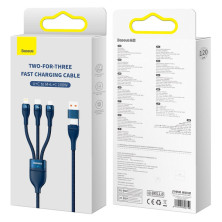 Кабель Baseus Flash Series 2 3-in-2 Fast Charging Data Cable  USB+Type-C to Lightning+Type-C+MicroUSB 100W 1.2m Синій