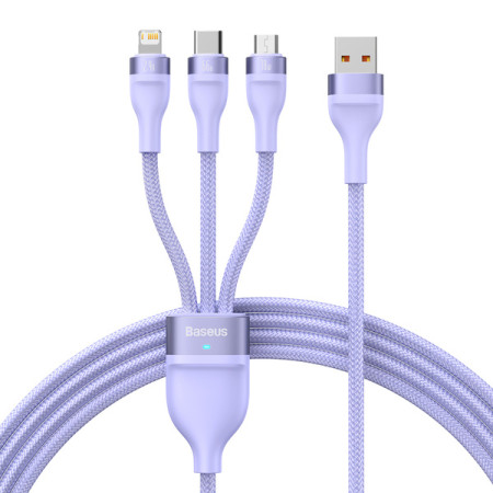 Кабель Baseus Flash Series 2 3-in-1 Fast Charging Data Cable USB to Lightning+Type-C+MicroUSB 66W 1.2m Фіолетовий