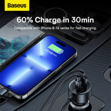Автомобільний зарядний пристрій Baseus High Efficiency Pro 1-for-2 Car Cigarette Lighter 30W USB+Type-C + 2 Прикурювача Чорний