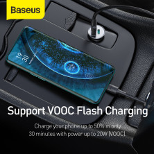 Автомобильное зарядное устройство Baseus Circular Metal PPS Quick Charger Car Charger 30W VOOC USB+Type-C Черный