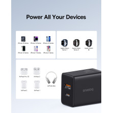 Сетевое зарядное устройство Baseus Cube Fast Charger QC3.0+PD3.0 20W USB+Type-C 3A Черный