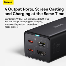 Сетевое зарядное устройство Baseus GaN5 Pro Desktop Fast Charger 67W USB+2Type-C+HDMI + кабель Baseus Type-C to Type-C 100W 20V/5A 1м Черный