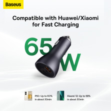 Автомобильное зарядное устройство Baseus Golden Contactor Pro Triple Fast Charger Car Charger 65W USB+2Type-C Серый