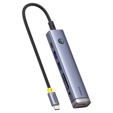 USB-хаб Baseus 7in1 UltraJoy AIR 7-Port Type-C HUB Adapter Type-C to USB3.0*2, Type-C(PD)*1, 4KHDMI, AUX, SD/TF 3.0 Сірий