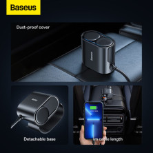 Автомобільний зарядний пристрій Baseus High Efficiency Pro 1-for-2 Car Cigarette Lighter 30W USB+Type-C + 2 Прикурювача Чорний