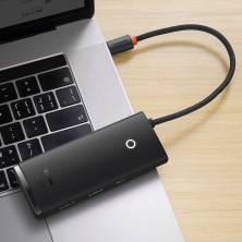 USB-хаб Baseus 6in1 Lite Series 6-Port Type-C HUB Adapter Type-C to USB3.0*2, Type-C*1, 4KHDMI, TF, SD  Черный
