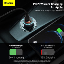 Автомобільний зарядний пристрій Baseus Golden Contactor Pro Dual Quick Charger Car Charger 40W USB+Type-C Сірий