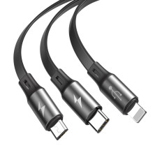 Кабель Baseus Fabric Flexible 3-in-1 Fast Charging Data Cable USB to Lightning+Type-C+MicroUSB 3.5А 1.2m Черный