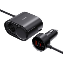 Автомобільний зарядний пристрій Baseus High Efficiency Pro 1-for-2 Car Cigarette Lighter 30W USB+Type-C + 2 Прикурювача Чорний