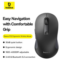 Бездротова мишка Baseus F02 Ergonomic Wireless Mouse 2.4G/BT5.2 1000-1600-2000-2400-4000dpi Чорний
