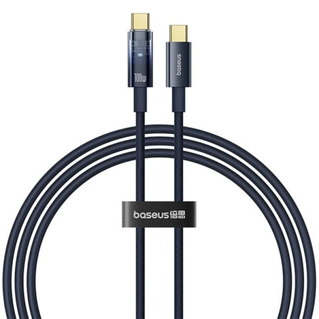 Кабель Baseus Explorer Series Auto Power-Off Fast Charging Data Cable Type-C to Type-C 100W 20V 5A 1m Синий