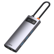 USB-хаб Baseus 6in1 Metal Gleam 6-Port Type-C HUB Adapter Type-C to USB3.0*3, Type-C(PD)*1, 4KHDMI, RJ45 Сірий
