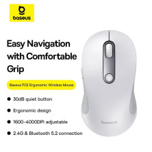 Бездротова мишка Baseus F02 Ergonomic Wireless Mouse 2.4G/BT5.2 1000-1600-2000-2400-4000dpi Білий