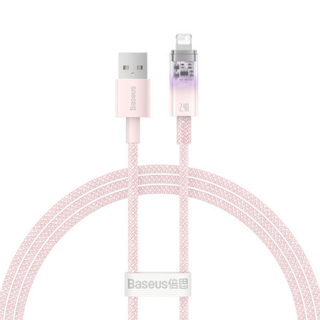 Кабель Baseus Explorer Series with Smart Temperature Control Fast Charging Data Cable USB to Lightning 2.4A 1m Рожевий
