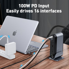 USB-хаб Baseus 16in1 Working Station Multifunctional HUB Adapter Type-C to USB3.0*3, USB2.0*2, SD, microSD, Type-C*2, 4KHDMI, VGA, AUX, RG45 Серый