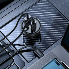 Автомобильное зарядное устройство Baseus Digital Display PD 3.1 Dual Fast Charger Car Charger 140W USB+Type-C + Кабель Type-C to Type-C 240W 1м Черный