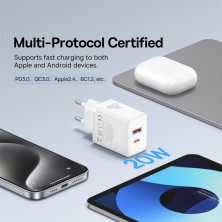 Мережевий зарядний пристрій Baseus Cube Fast Charger QC3.0+PD3.0 20W USB+Type-C 3A Білий