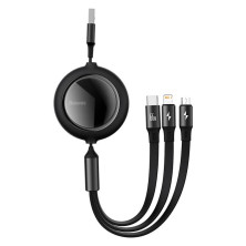 Кабель Baseus Bright Mirror Retractable 3-in-1 Fast Charging Data Cable USB to Lightning+Type-C+MicroUSB 66W 1.2m Чорний