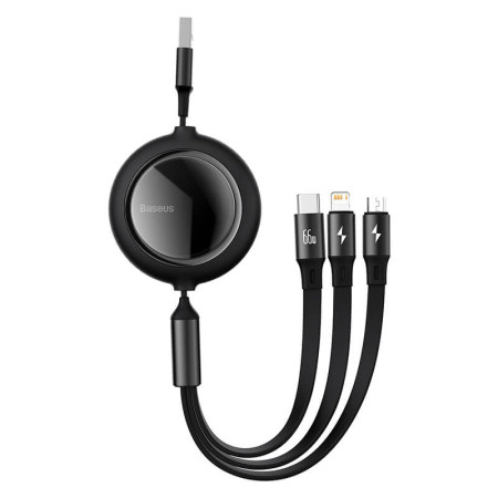 Кабель Baseus Bright Mirror Retractable 3-in-1 Fast Charging Data Cable USB to Lightning+Type-C+MicroUSB 66W 1.2m Чорний