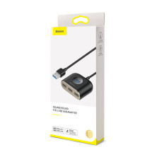 USB-хаб Baseus 5in1 Square Round HUB Adapter Type-A to USB3.0, USB2.0*3, Micro USB кабель 1м Чорний