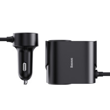 Автомобільний зарядний пристрій Baseus High Efficiency Pro 1-for-2 Car Cigarette Lighter 30W USB+Type-C + 2 Прикурювача Чорний