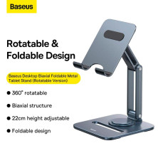 Підставка для телефона і планшета настільна Baseus Desktop Biaxial Foldable Metal Stand for Tablets обертання 360° Сірий