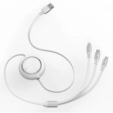 Кабель Baseus Bright Mirror Retractable 3-in-1 Fast Charging Data Cable USB to Lightning+Type-C+MicroUSB 3.5А 1.2m Белый