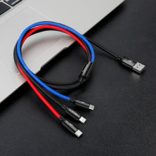 Кабель Baseus Three Primary Colors 3-in-1 Fast Charging Data Cable USB to Lightning+Type-C+MicroUSB 3.5А 0.3m Чорний