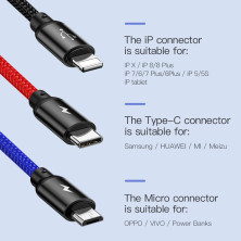 Кабель Baseus Three Primary Colors 3-in-1 Fast Charging Data Cable USB to Lightning+Type-C+MicroUSB 3.5А 0.3m Чорний