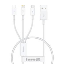 Кабель Baseus Superior Series 3-in-1 Fast Charging Data Cable USB to Lightning+Type-C+MicroUSB 3.5А 0.5m Білий