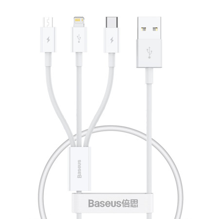 Кабель Baseus Superior Series 3-in-1 Fast Charging Data Cable USB to Lightning+Type-C+MicroUSB 3.5А 0.5m Белый