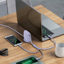 Кабель Baseus Traction Series Retractable 3-in-1 Fast Charging Data Cable Type-C to Lightning+Type-C+MicroUSB 100W 1.7m Фіолетовий