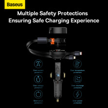 Автомобильное зарядное устройство Baseus Enjoyment Retractable 30W c встроенным кабелем 2-in-1 Type-C и Lightning 0.75м Черный