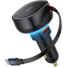 Автомобільний зарядний пристрій Baseus Enjoyment Pro Retractable 60W USB і з вбудованим кабелем Type-C 0.70м Чорний