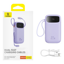 УМБ Baseus Qpow2 Dual-Cable 20000mAh 22.5W 2.4A з технологією QC3.0+PD3.0 та iP 20W+Type-C 22.5W кабелем Фіолетовий