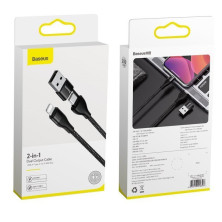 Кабель Baseus Dual Output Cafule 2-in-1 Fast Charging Data Cable USB + Type-C to Lightning 18W 1m Чорний