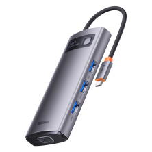USB-хаб Baseus 7in1 Metal Gleam -Port Type-C HUB Adapter Type-C to USB3.0*3, Type-C(PD)*1, 4KHDMI, VGA, RJ45 Сірий