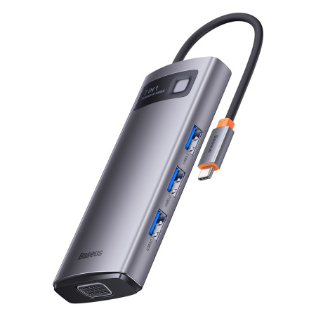 USB-хаб Baseus 7in1 Metal Gleam -Port Type-C HUB Adapter Type-C to USB3.0*3, Type-C(PD)*1, 4KHDMI, VGA, RJ45 Сірий