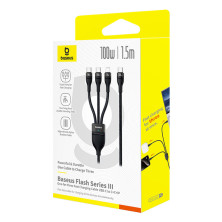 Кабель Baseus Flash Series 3 3-in-1 Fast Charging Data Cable  Type-C to Lightning+Type-C+Type-C 100W 1.5m Чорний