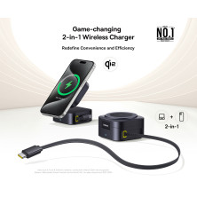 Беспроводное зарядное устройство Baseus PicoGo Series 2-in-1 Magnetic с функцией MagSafe и Qi2 15W и встроенным кабелем Type-C 67W Черный