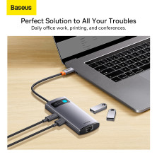 USB-хаб Baseus 4in1 Metal Gleam 4-Port Type-C HUB Adapter Type-C to USB3.0*3, RJ45 Сірий